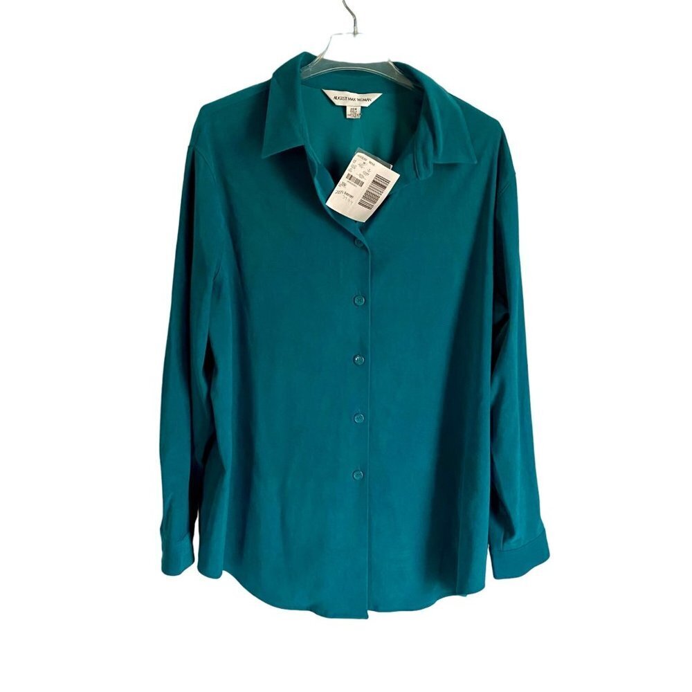 August Max Woman Long Sleeve Button Down Green Shirt Plus Size 20W NEW NWT
